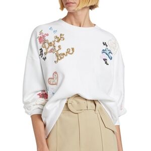 Cinq a Sept Embroidered Daydream Doodles Sweatshirt White XS Pullover Casual